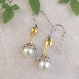 Pearl and Gold Victorian Descent Drop Earrings